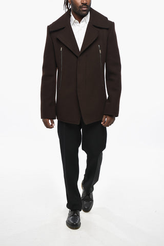 Felted Wool Jacket with Hidden Buttoning and Zip Details