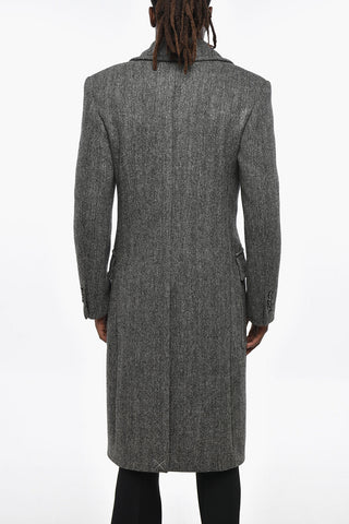 Herringbone Motif Wool Double-Breasted Blazer