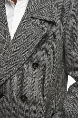 Herringbone Motif Wool Double-Breasted Blazer