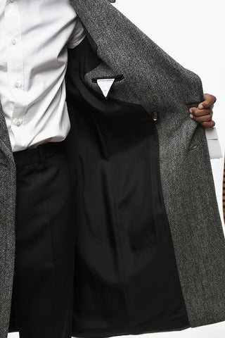 Herringbone Motif Wool Double-Breasted Blazer