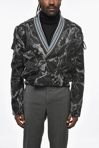 Giubbotto VALAKAS in Lana Vergine Effetto Marmo con Collo Sciallato in Maglia a Costine