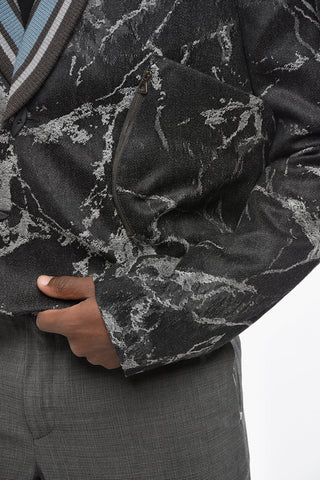 Giubbotto VALAKAS in Lana Vergine Effetto Marmo con Collo Sciallato in Maglia a Costine