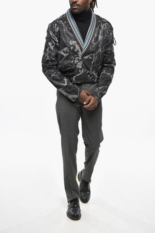 Giubbotto VALAKAS in Lana Vergine Effetto Marmo con Collo Sciallato in Maglia a Costine