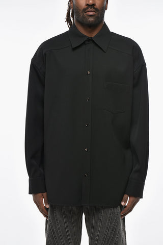 Einfarbiges Overshirt aus Wolle mit Brusttasche