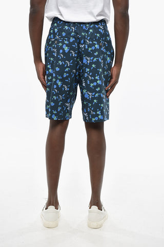 Cotton Poplin Single-Pleat Shorts with All-Over Logo