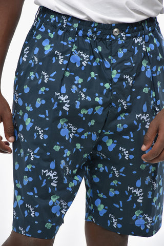 Cotton Poplin Single-Pleat Shorts with All-Over Logo