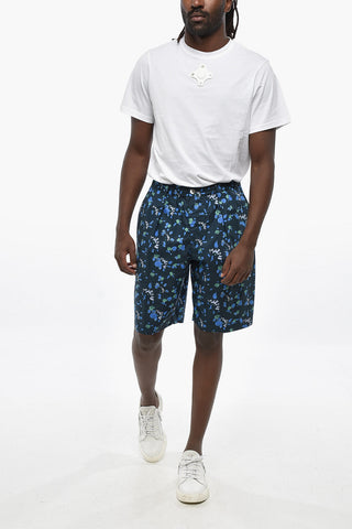 Cotton Poplin Single-Pleat Shorts with All-Over Logo