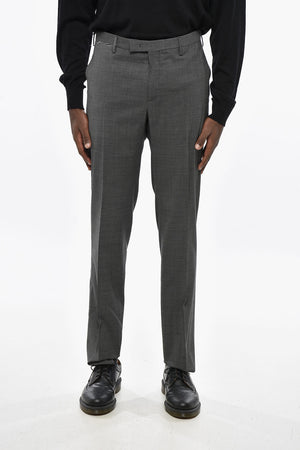 Micro Houndstooth Motif Virgin Wool Skinny Fit Pants
