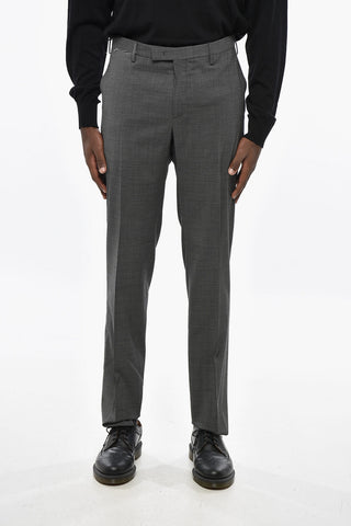 Micro Houndstooth Motif Virgin Wool Skinny Fit Pants