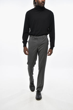 Micro Houndstooth Motif Virgin Wool Skinny Fit Pants