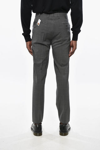 Micro Houndstooth Motif Virgin Wool Skinny Fit Pants