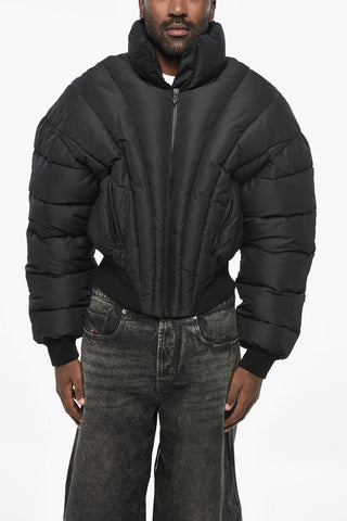 Cropped Fit Padded Bomber Jacket with Quilted Motif