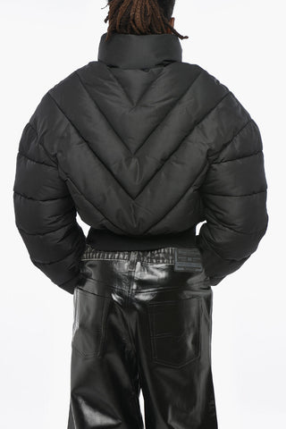 Cropped Fit Padded Bomber Jacket with Quilted Motif