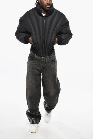 Cropped Fit Padded Bomber Jacket with Quilted Motif