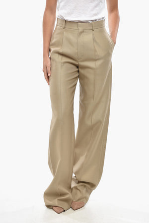 Virgin Wool-Blend Palazzo Trousers with Single Pleat