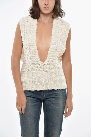 V Neck Knitted Sleeveless Top