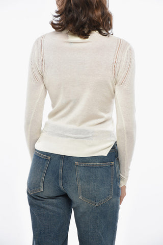 Maglia a Collo Alto in Misto Cashmere con Dettaglio in Pizzo