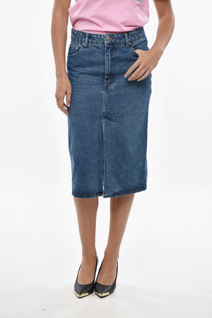 Longuette in Denim con Spacco Frontale