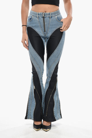 Jeans Flared con Inserti in Jersey e Dettaglio Zip