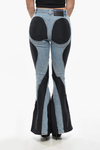 Jeans Flared con Inserti in Jersey e Dettaglio Zip