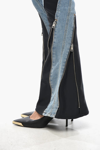 Jeans Flared con Inserti in Jersey e Dettaglio Zip