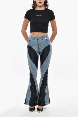 Jeans Flared con Inserti in Jersey e Dettaglio Zip