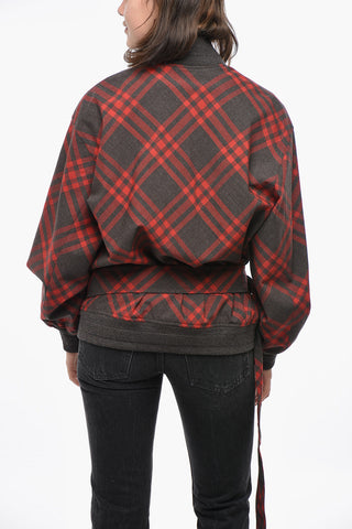 Bomber in Misto Lana Tartan con Cintura