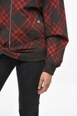 Bomber in Misto Lana Tartan con Cintura