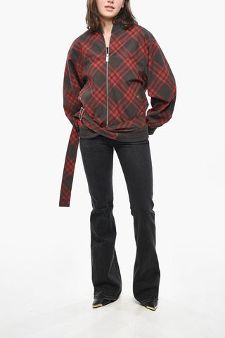 Bomber in Misto Lana Tartan con Cintura