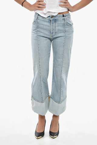 Jeans Cropped Fit Lavaggio Chiaro con Risvolti