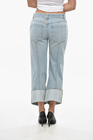 Jeans Cropped Fit Lavaggio Chiaro con Risvolti