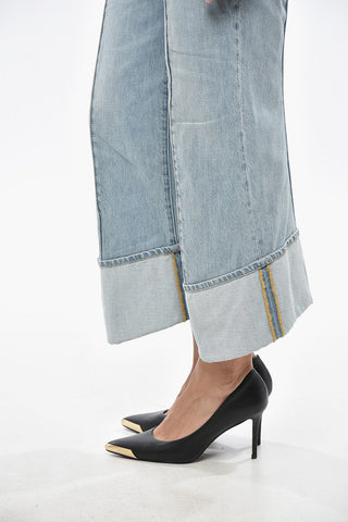 Jeans Cropped Fit Lavaggio Chiaro con Risvolti