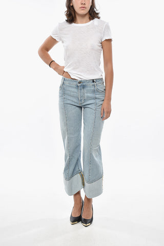 Jeans Cropped Fit Lavaggio Chiaro con Risvolti