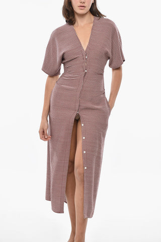 Houndstooth Wool-Blend Shirt Dress