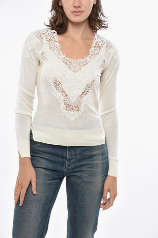 Pullover aus Cashmere-Mix mit Spitzenverzierung