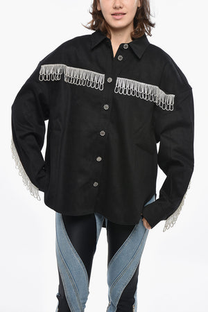 Twill Oversize-Fit Overshirt with Jewel Details
