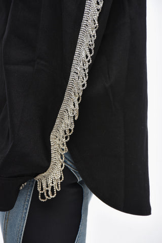 Twill Oversize-Fit Overshirt with Jewel Details