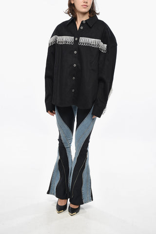 Twill Oversize-Fit Overshirt with Jewel Details