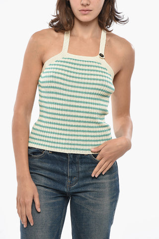 Halterneck-Top aus Baumwollstrick mit Awning-Muster