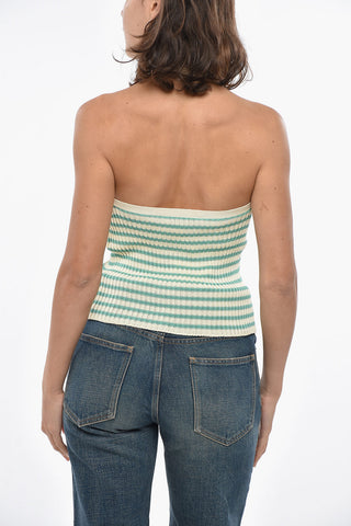 Halterneck-Top aus Baumwollstrick mit Awning-Muster
