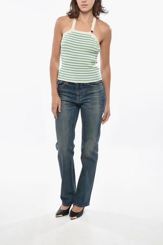 Halterneck-Top aus Baumwollstrick mit Awning-Muster