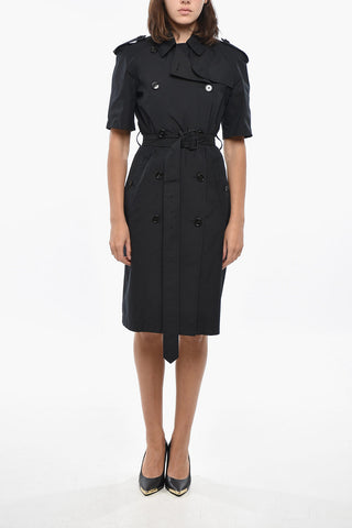 Double-Breasted Cotton-Blend Shirt Dress with Belt
