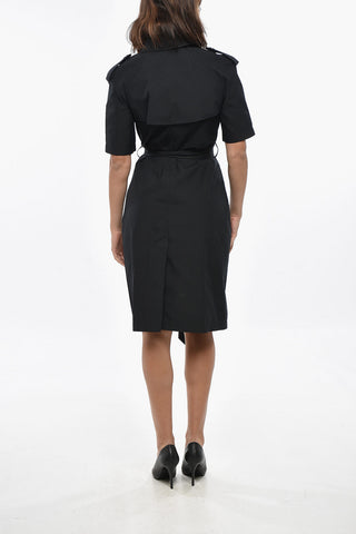 Double-Breasted Cotton-Blend Shirt Dress with Belt