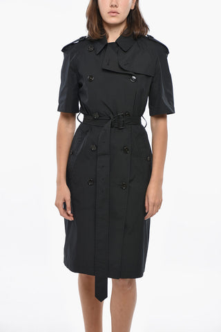 Double-Breasted Cotton-Blend Shirt Dress with Belt