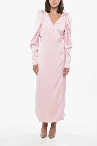 Wickelkleid Aus Satin Mit Ballonärmeln