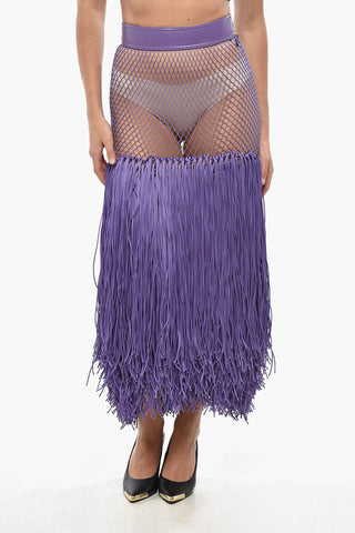 Leather Midi Skirt with Fringed Petticoat