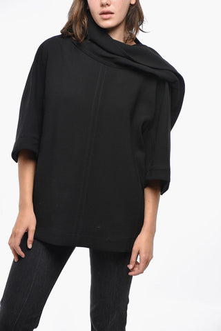 Wool Top with 3/4 Sleeves and Draped Design