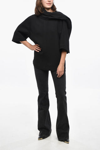 Wool Top with 3/4 Sleeves and Draped Design