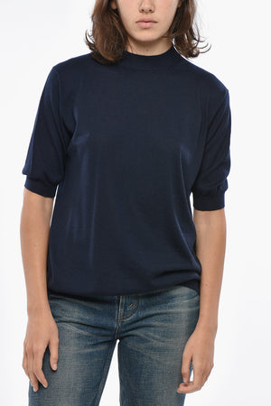 Short-sleeved Cashmere Sweater with Crew Neck