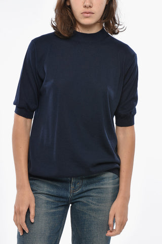 Short-sleeved Cashmere Sweater with Crew Neck